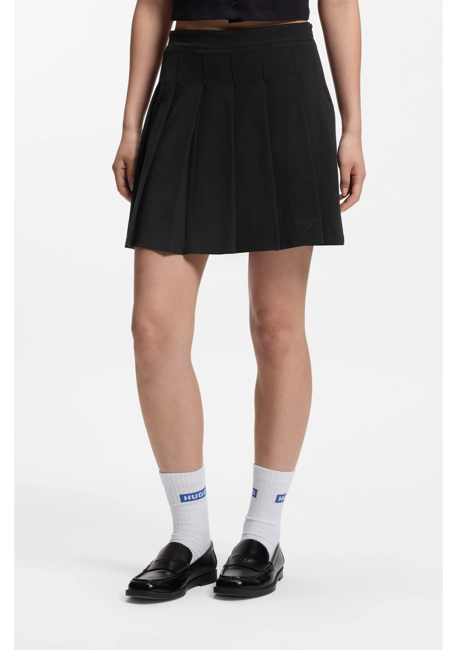 hbeu50564389_001_350 Pleated skirt in stretch cotton with integrated shorts - Image 1