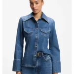 Slim-fit blouse in rigid crosshatch denim