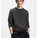 Mixed-structure sweater in a virgin-wool blend