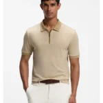 Regular-fit polo shirt in wool with zip placket