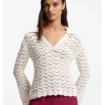 V-neck sweater in an open-knit cotton blend