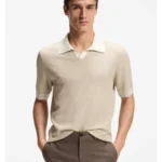Johnny-collar knit polo in cotton and silk