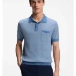 Cotton-silk knit polo with geometric pattern