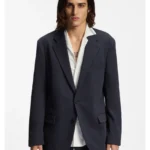 Slim-fit suit jacket in performance-stretch seersucker