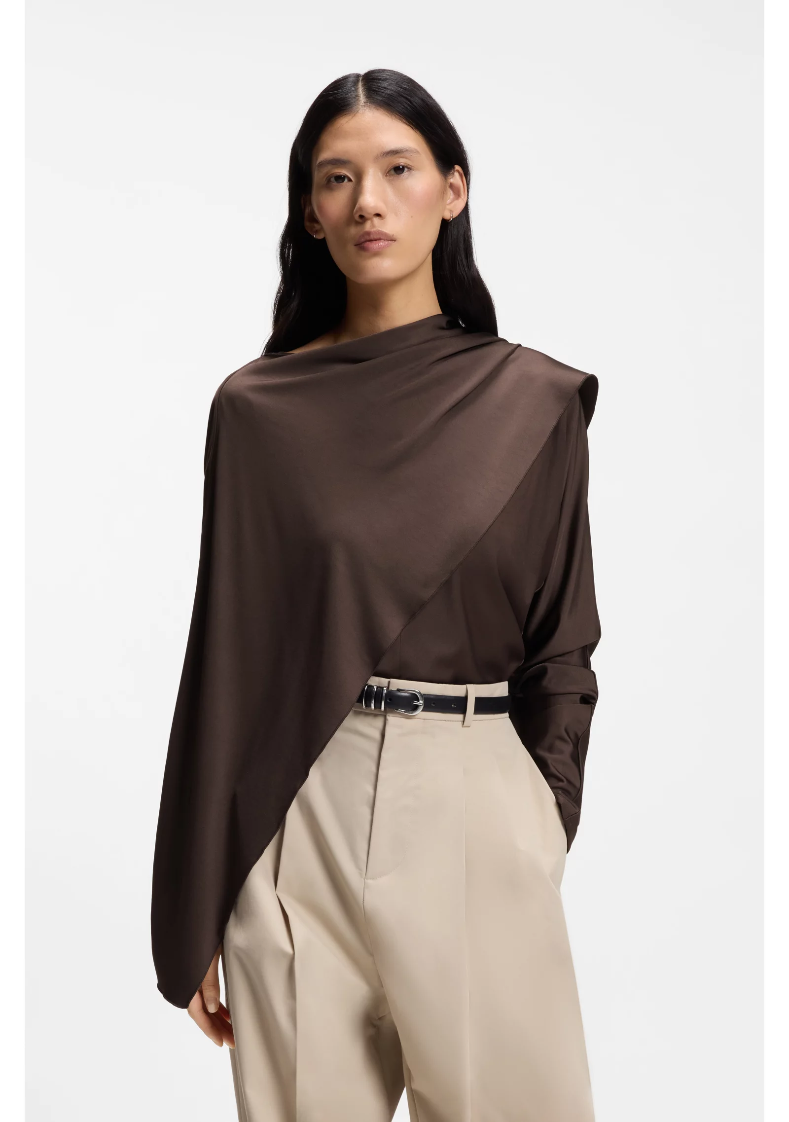 hbeu50566125_207_350 Top in draped jersey with scarf detail - Image 1
