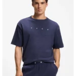 Cotton-blend pyjama T-shirt with embroidered logo
