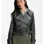 Leather jacket with trench styling
