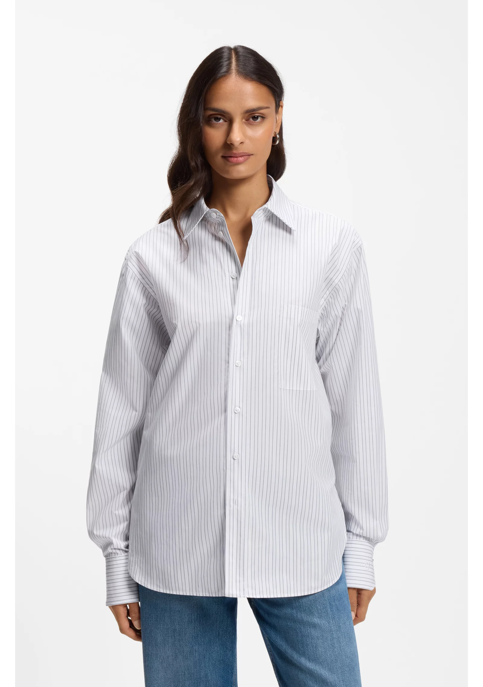 hbeu50566475_530_350 Relaxed-fit blouse in striped cotton poplin - Image 1