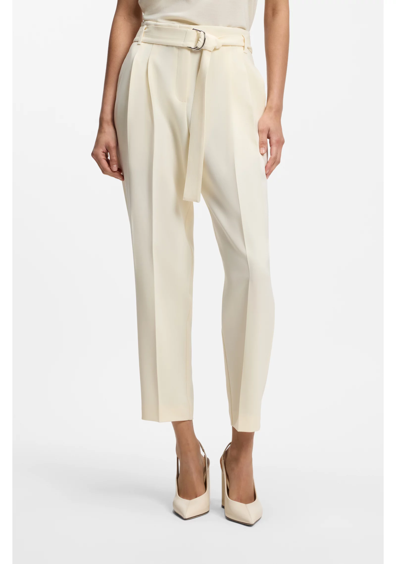 hbeu50566575_296_350 Tapered-fit trousers in Japanese crepe with belt - Image 1