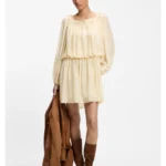 Relaxed-fit muslin dress with embroidered neckline