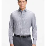 Regular-fit shirt in structured stretch cotton