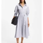 Shirt dress in striped cotton poplin