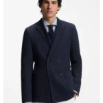 Double-breasted slim-fit blazer in patterned cotton