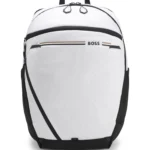 Backpack in structured fabric with logo and signature stripe