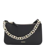 Faux-leather crossbody bag with decorative chain