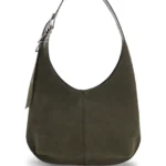 Faux-suede hobo bag with hardware trims