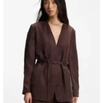 Regular-fit collarless jacket with drawstring waist