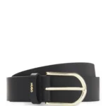 Leather belt with gold-tone hardware