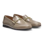 Leather loafers with chain trim and logo detail