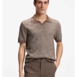 Johnny-collar polo sweater in wool, silk and cotton