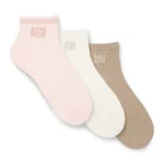 Three-pack short socks with metallic thread logos