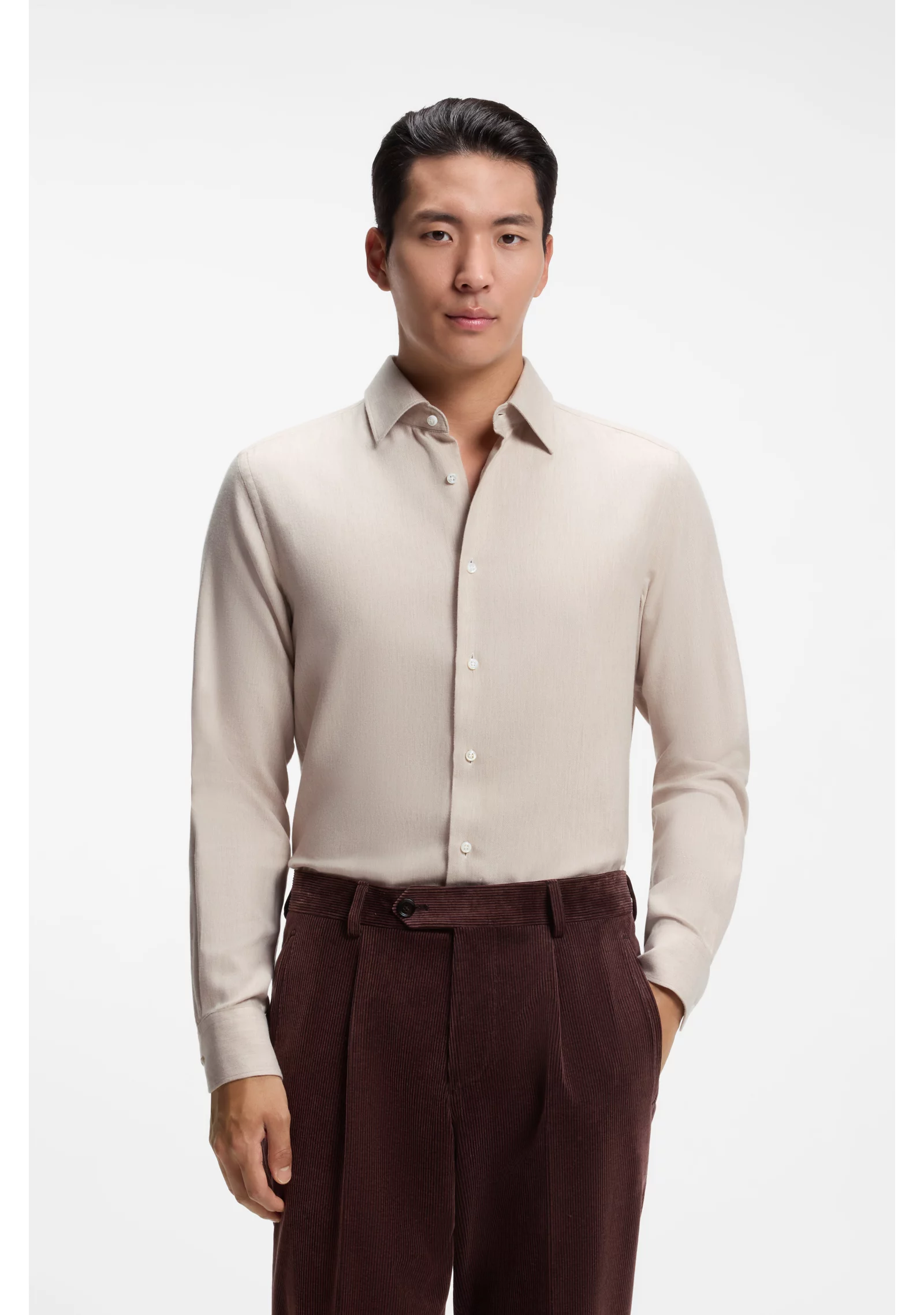 hbeu50571005_275_350 Slim-fit shirt in cotton-blend flannel - Image 1