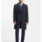 Regular-fit coat in herringbone wool with cashmere