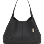 Tote bag in grained leather with detachable pouch
