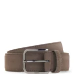 Leather business belt with polished gunmetal buckle