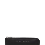 Black-grained-leather pen case with silver-tone logo