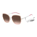 Nude-frame sunglasses with forked temples and branded chain