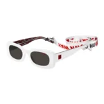 White-acetate sunglasses with detachable slogan strap