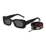 Black-acetate sunglasses with detachable slogan strap