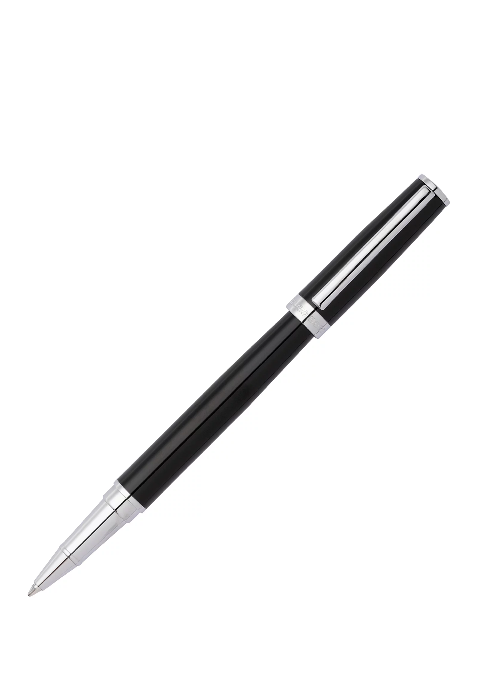 hbeu58109486_999_200 Glossy-black lacquer rollerball pen with logo ring - Image 1