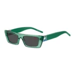 Green-acetate sunglasses with stacked logos
