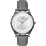 THREEHAND Grey-plated watch with leather strap