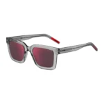 Transparent-acetate sunglasses with red lenses
