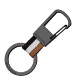 Signature-stripe key ring with dark-chrome accents