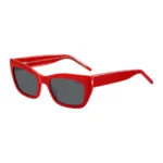 Red-acetate sunglasses with layered temples