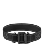 Black woven logo-strap cuff with adjustable buckle