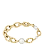 Gold-tone chain bracelet with freshwater pearls