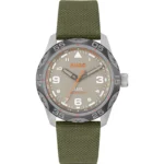 Grey-dial watch with green fabric strap