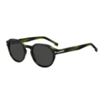 Green-horn sunglasses with silver-tone hinges