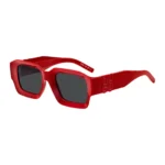 Red sunglasses with stacked-logo temples