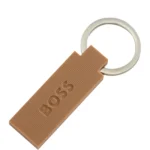 Logo key ring in camel-toned silicone and brass