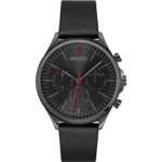 Grey-plated watch with black leather strap