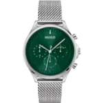 Silver-tone watch with green dial