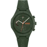 Green watch with silicone logo strap