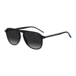 Black-acetate sunglasses with tubular metal temples