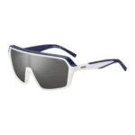 Mask-style sunglasses with grey shaded lenses